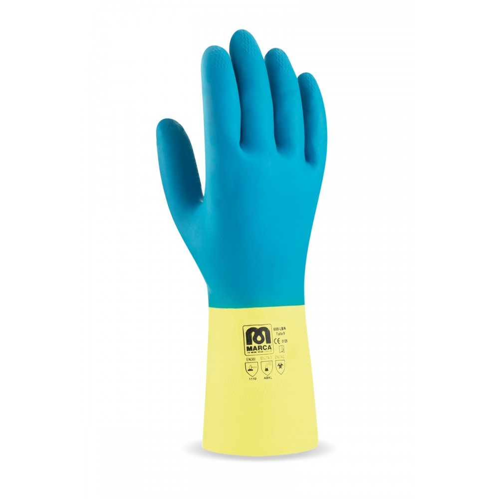 Guantes bicolor resistentes. Limpieza con productos químicos