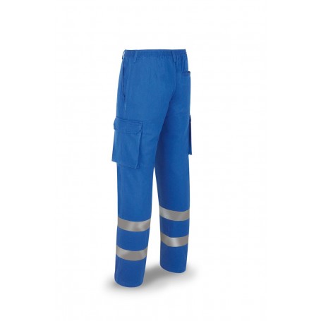 Pantalón azulina algodón 245 g. con bandas reflectantes